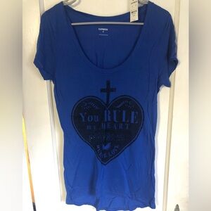 Express Electric Blue Scoop Neck Graphic Short Sleeve Tee